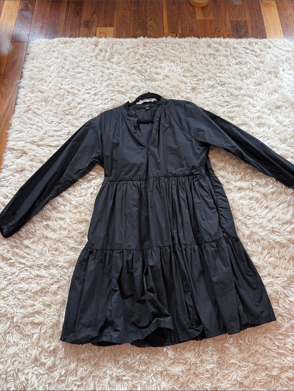 J Crew EUC Black Tiered Long Sleeve Dress